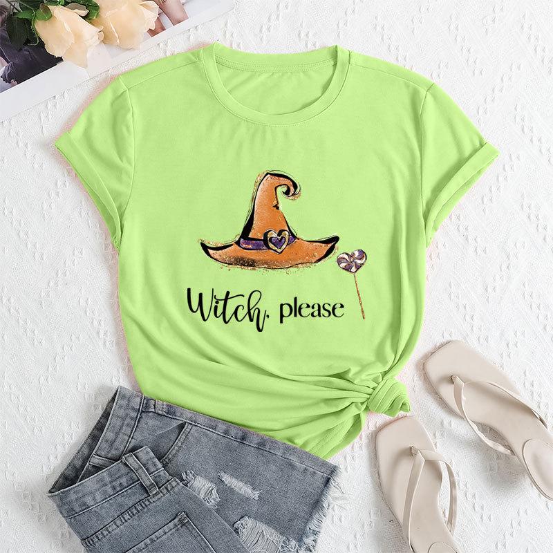 Summer women's fashionable magic hat printed short sleeved casual loose cotton round neck top