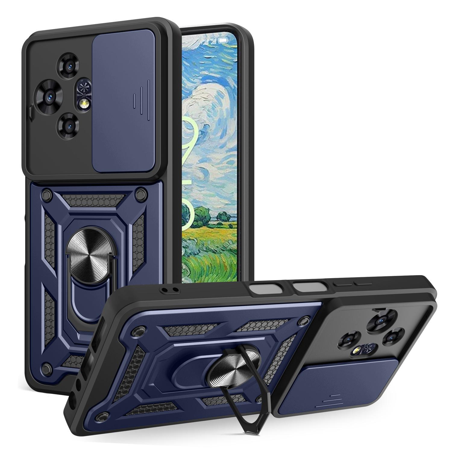 

For TCL 50 Pro NxtPaper 5G Case with Slide Camera Lid PC+TPU Kickstand Phone Cover Blue