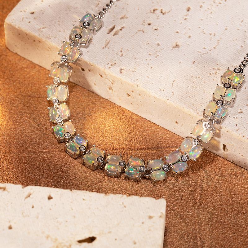 S925 Sterling Silver Color Treasure Jewelry Natural Opal Bracelet Women'S Xiaohongshu Earrings