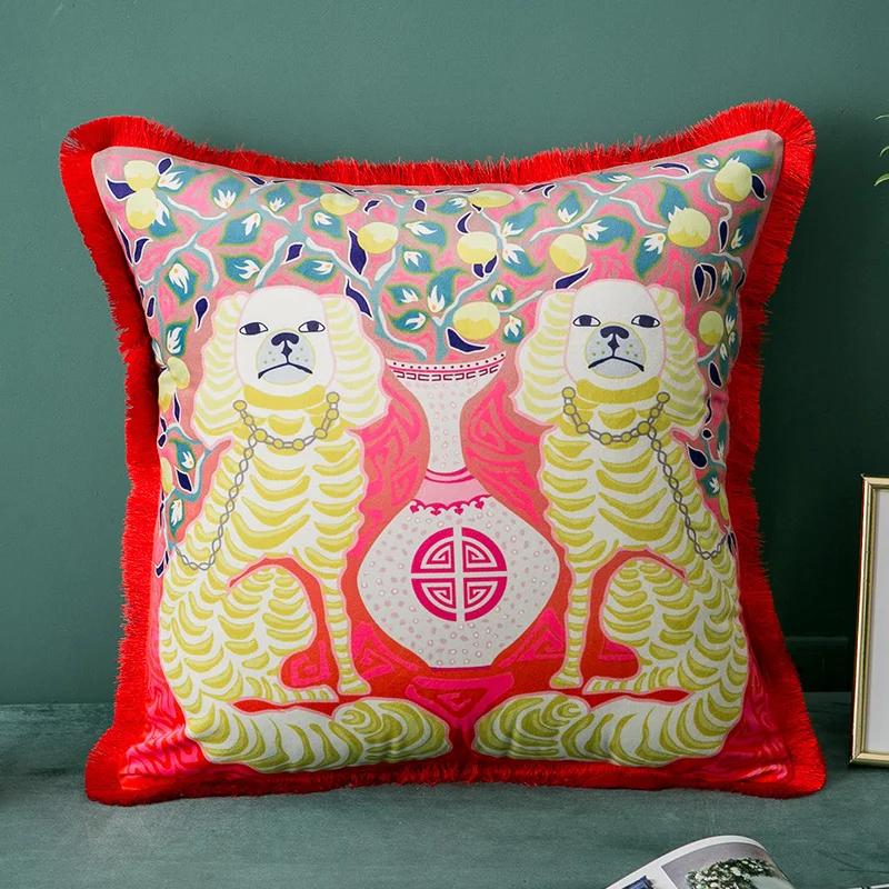 Medicci Home Gorgeous Cushion Cover Oriental Mystical Animals Print Ancient Style Decorative Pillow Case Luxury Coussin 50x50cm