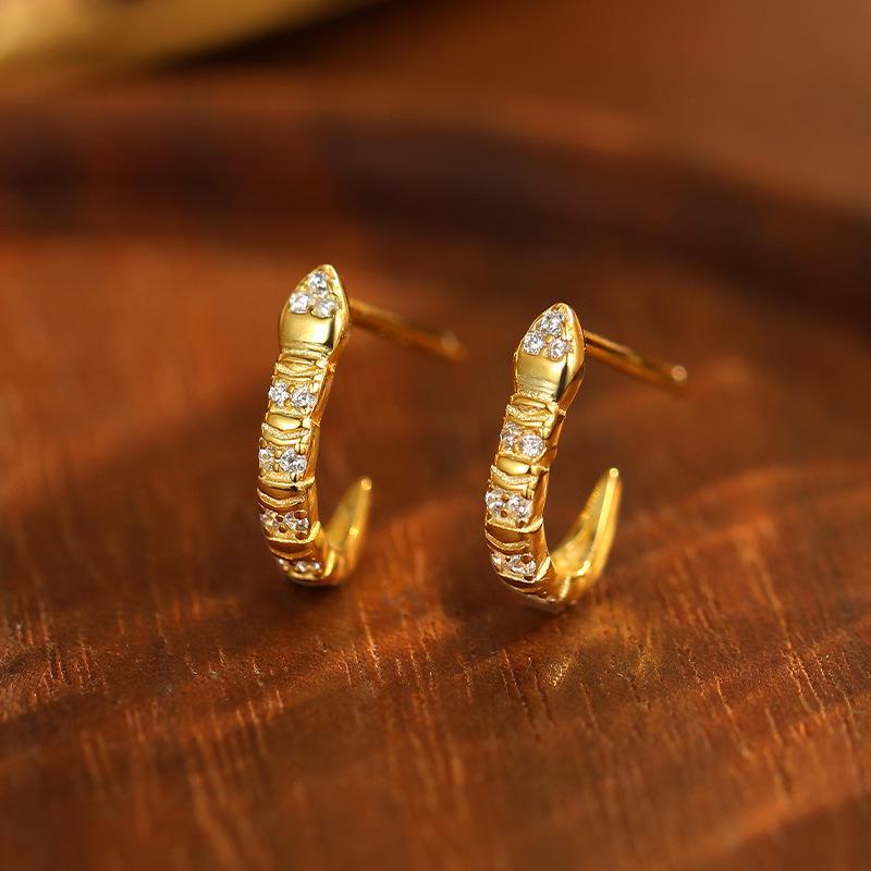 

Banyan Tree S925 Silver Snake U-Shape Zodiac Earrings: Simple, Personalized Design for Men & Women - Ideal Gift ES3104 золотой