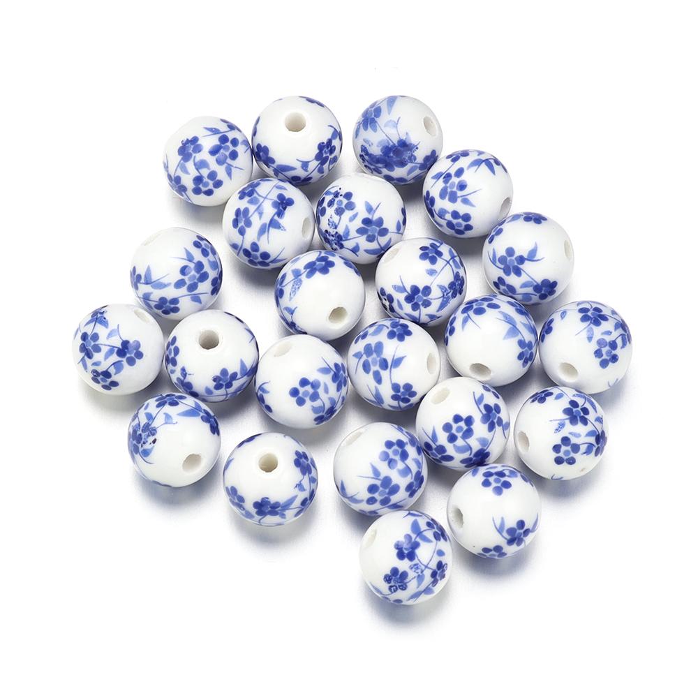 50Pcs 10mm Round Ceramic Beads Colorful Plum Blossom Sunflower Pattern Loose Porcelain Beads For DIY Bracelet Necklace Jewelry