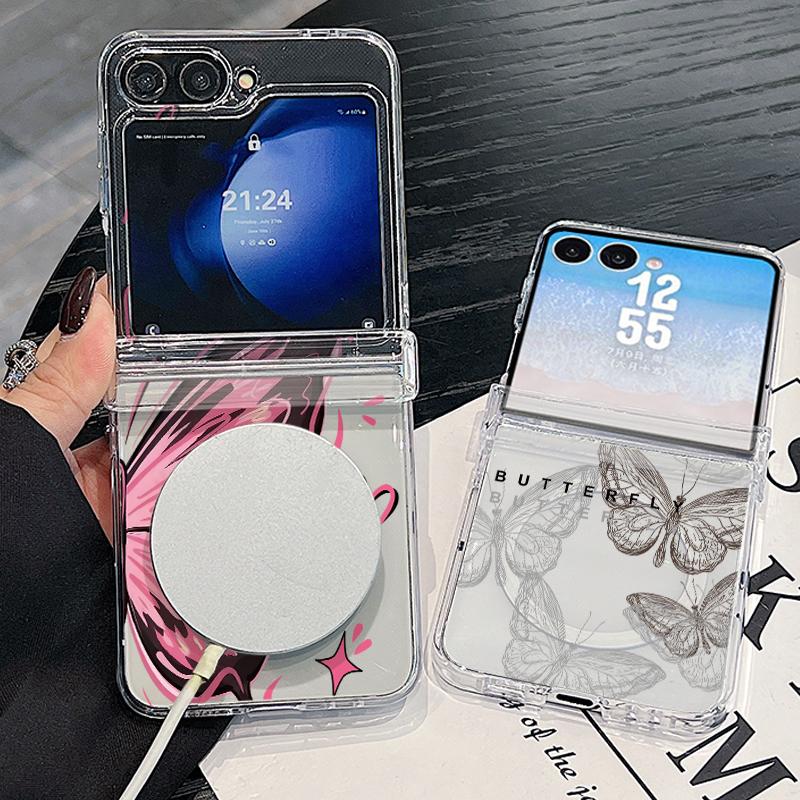 Colorful Butterfly Case For Samsung Galaxy Z Flip 8 7 FE 6 5 4 Flip7 Flip6 Flip8 Hinged Magnetic For Magsafe Hard Folding Phone Cover