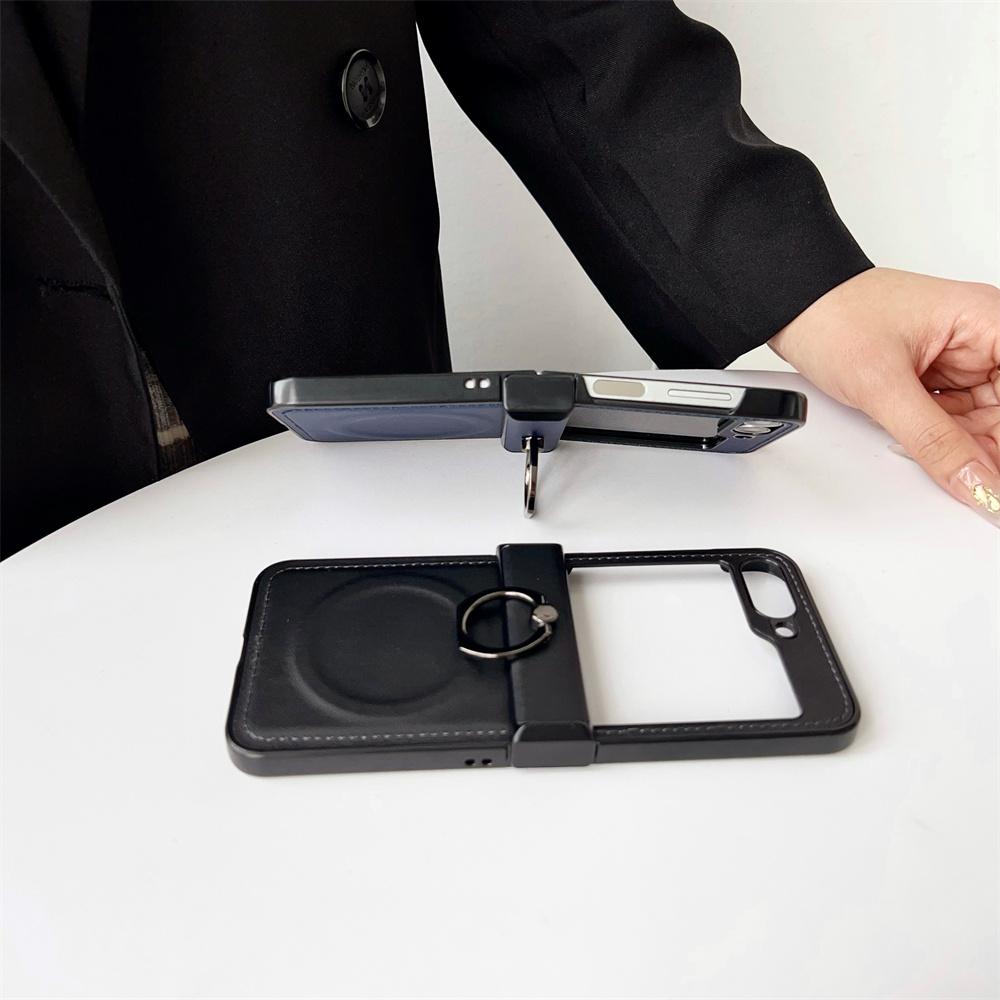 Leather Ring Holder for Magsafe Case for Samsung Galaxy Z Flip 6 5 4 3 7 Flip6 Flip5 Magnetic Bracket Shockproof Cover