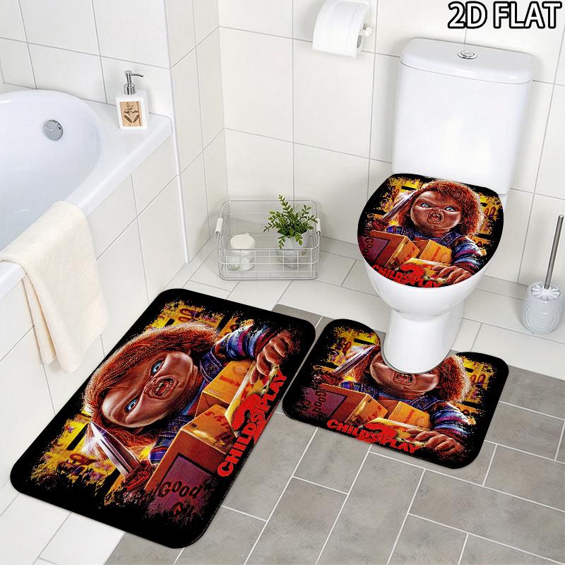 Chucky 3Pcs Flannel Toilet Mat Set Bathroom Rug Bath Carpet Non Slip Home Decor Toilet 3 Pcs Bathroom Textile Set