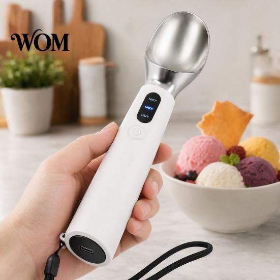 Elektryczna Łyżka do Lodów Podgrzewana Łyżka, Łyżka do Lodów z Akumulatorem i 3 Poziomami Ciepła, Łatwe Nakładanie Wyświetlacz LED, Bateria 2000 mAh do Twardych Lodów, Sorbetów, Zamrożonych Deserów