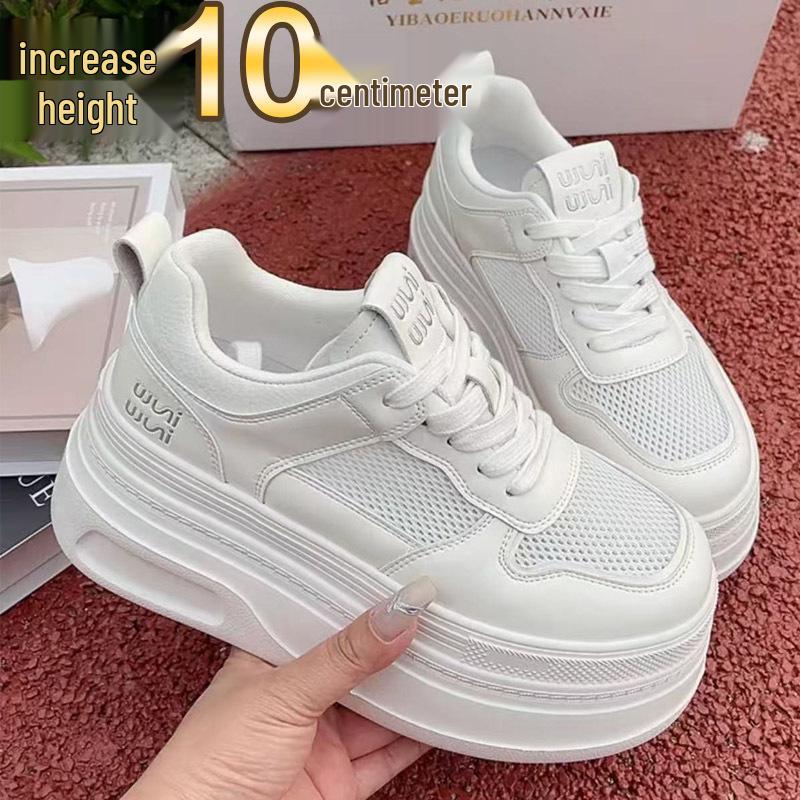 Женские белые сетчатые кроссовки 2025: Модные кроссовки на платформе для весны/лета с внутренней скрытой танкеткой 38