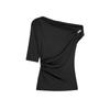 Spring New Women's Clothing European and American Leisure Easiest for Match Nylon off-Shoulder Asymmetric Design Tops 1026164
