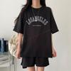 Korean Style Women's Summer Casual Two-Piece Set: Round Neck Short Sleeve Top & Loose Shorts