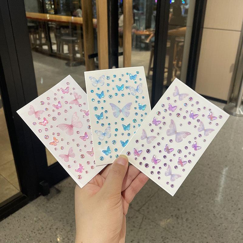 1 Sheet Elf Butterfly Rhinestone Face Stickers Kawaii Self Adhesive Weaving Butterfly Decor For Stage Concert Makeup Supplies