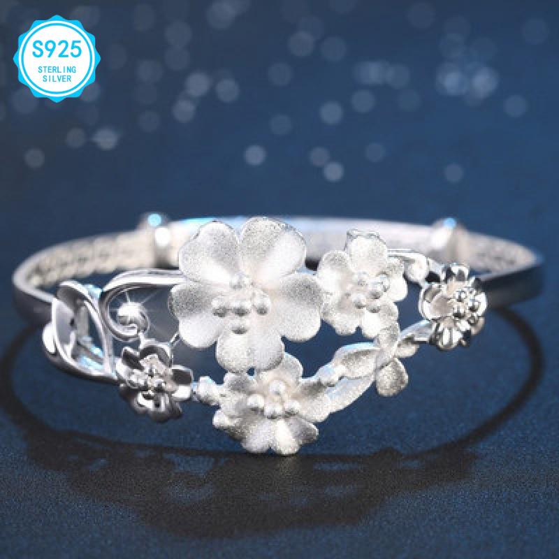 Elegantes florales Armband aus Sterlingsilber, verstellbar, modischer Vintage-Stil, geeignet für den täglichen Gebrauch und Partys
