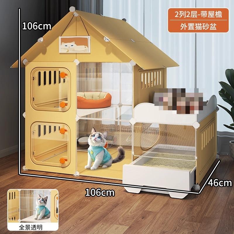 Villa Transparente para Gatos Caja de Arena Extra Grande Inodoro Interior Configuración de Una Habitación Un Salón Jaula para Gatos Hogar Espacioso Sistema de Residencia para Mascotas