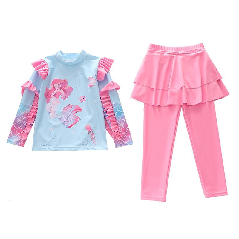 

2026 Girls Mermaid Two-Piece Long Sleeve Swimsuit for Kids, CPC Certified 5XL (140-150cm, 65-75 kg)