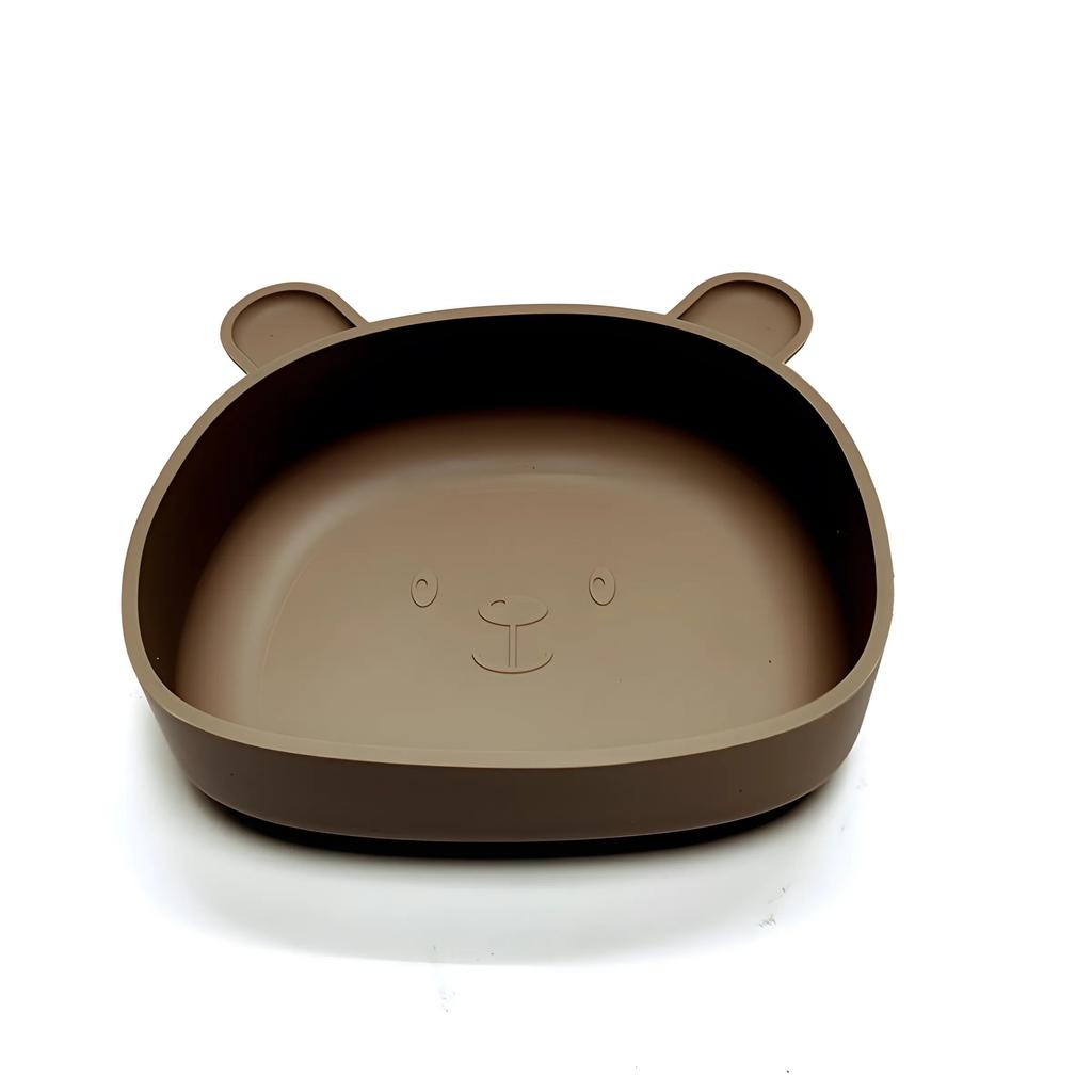 Non-Toxic Children'S Silicone Dinner Plate Baby Auxiliary Bowl Suction Cup Bear Cartoon Dinner Plate Fall-Proof Anti-Scald Tableware