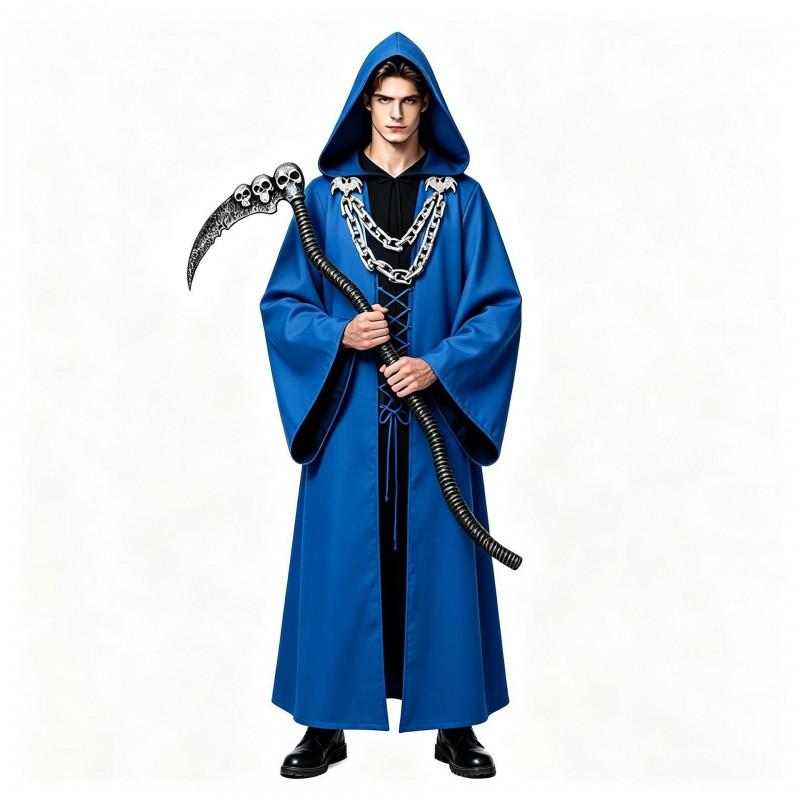 Halloween Gothic Hooded Robe Costume With Chain Detail Medieval Wizard Priest Cosplay Outfit Party