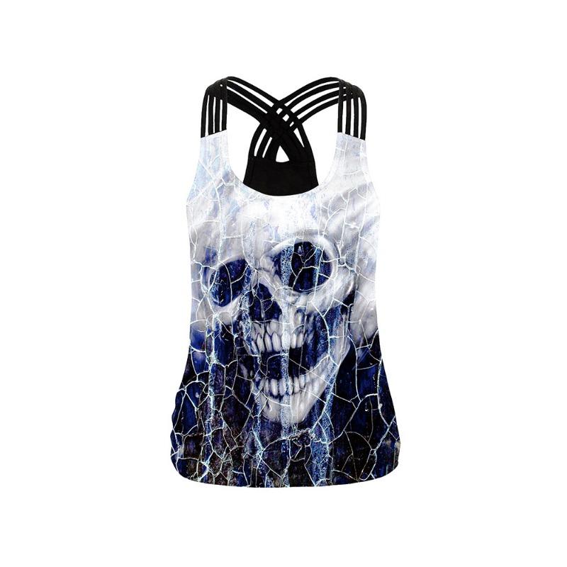 Halloween Skeleton Printed Ladies Strap Cross Tank Skinny Elastic Yoga Top