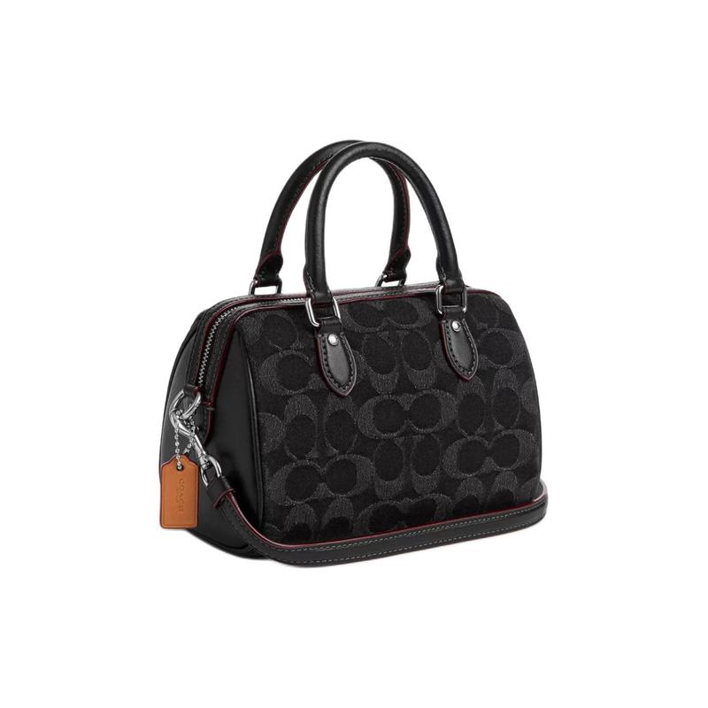 Coach Rowan 18 Reißverschluss Oben Signatur Schulter Crossbody Tasche Denim Tote Klein Damen Schwarz