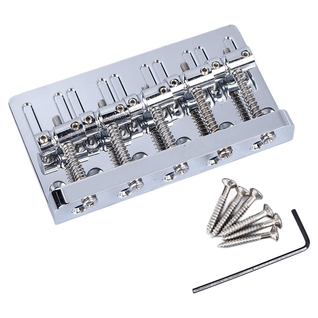Electric Bass Bridge 5 String Bass Saddle Bridge Thickened Tailpiece Bridge Replacement with Screws Wrench
