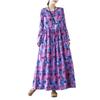 Spring Floral Vacation Style Travel Round Neck Retro Long Skirt with Meat Covering Cotton Linen Dress