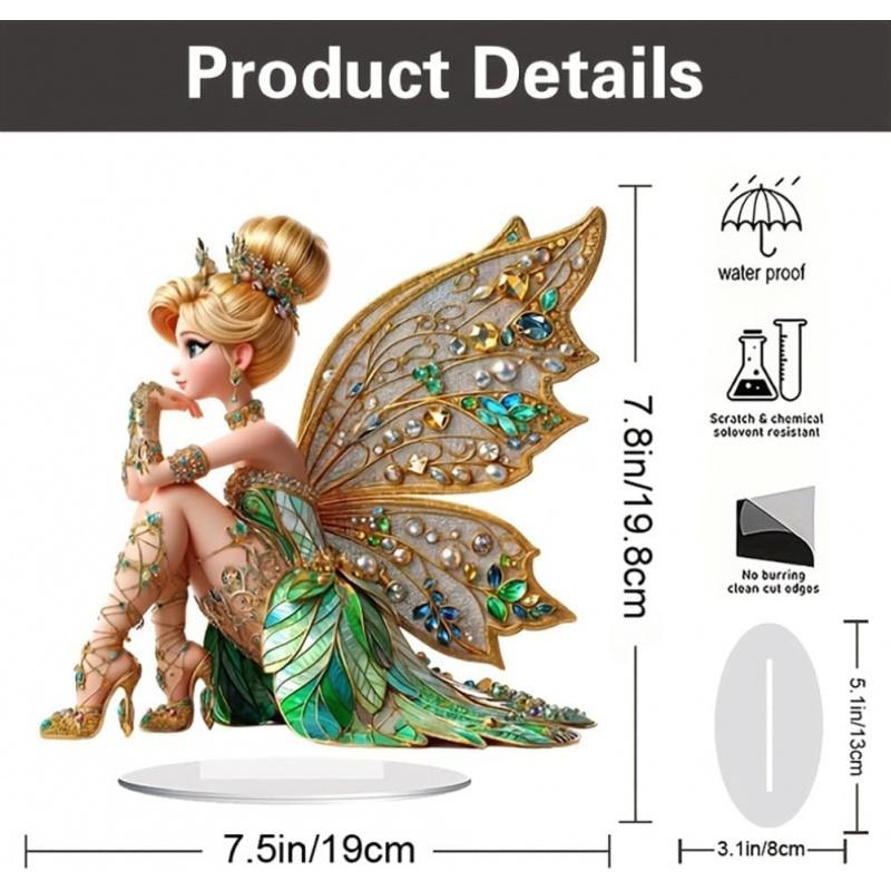 Acrylic Fairy Butterfly Statue with Diamond Ornaments 2D Mini Elf Garden Decoration Reslower Fairy for Bookshelf And Windowsill