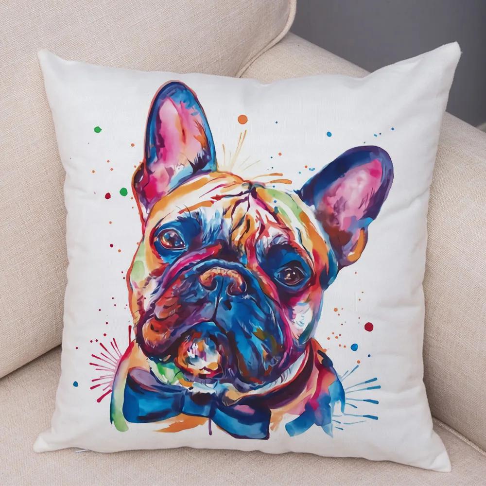 Style Cute Watercolor Pet Dog Pillow Case Decor Cartoon Animal Pillowcase Soft Plush Cushion Cover for Car Sofa Home xcm