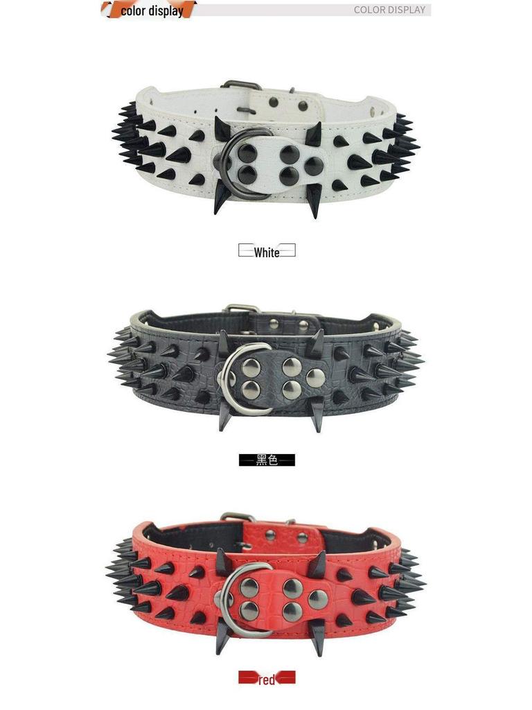 Zestaw obroży dla psa: Skórzana obroża przeciw ugryzieniom i smycz łańcuchowa z nitami dla owczarków niemieckich, pitbulli, dobermanów, buldogów francuskich.