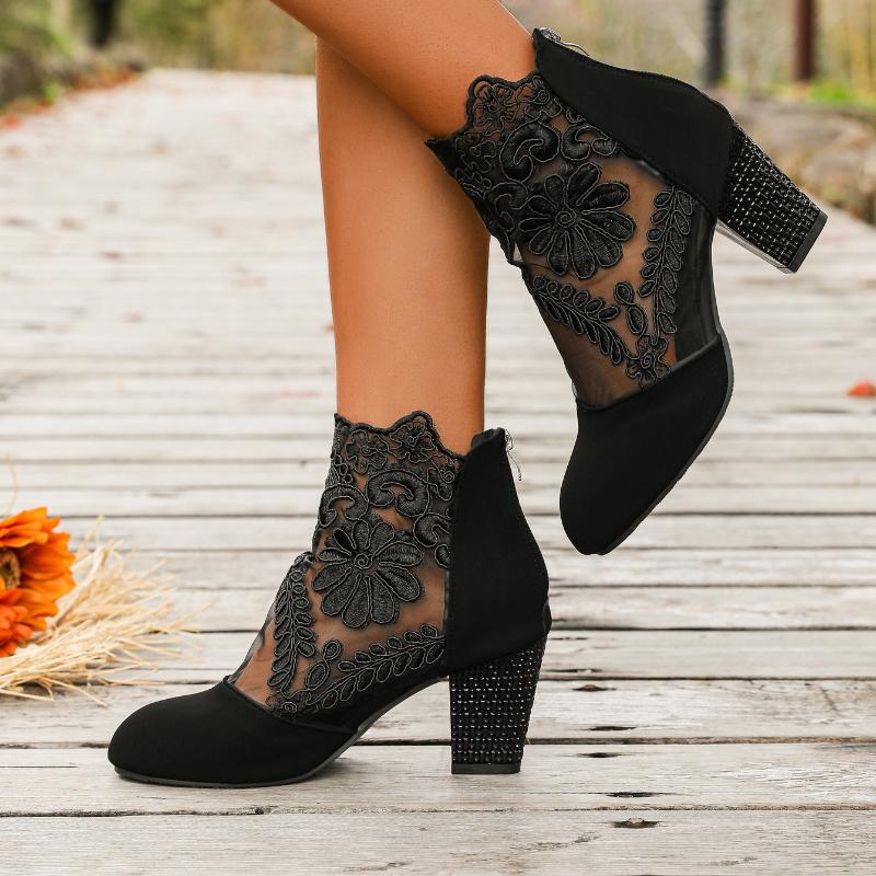 Fashion Women's Lace Heeled Shoes Elegant Ladies Pumps New Mesh Sandalias De Tacón Fashion Ladies Roman Sandals Breathable Ladies Shoes