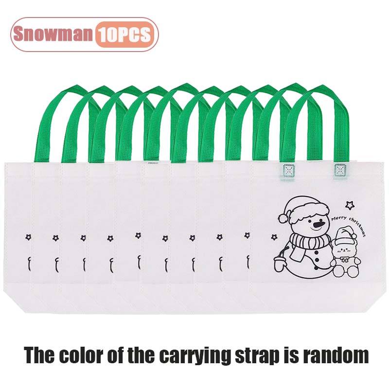 10-40PCS Kids Christmas Diy Painting Tote Bag Cartoon Coloring Reusable Craft Gift Bag Holiday Party Supplies Home Decoration