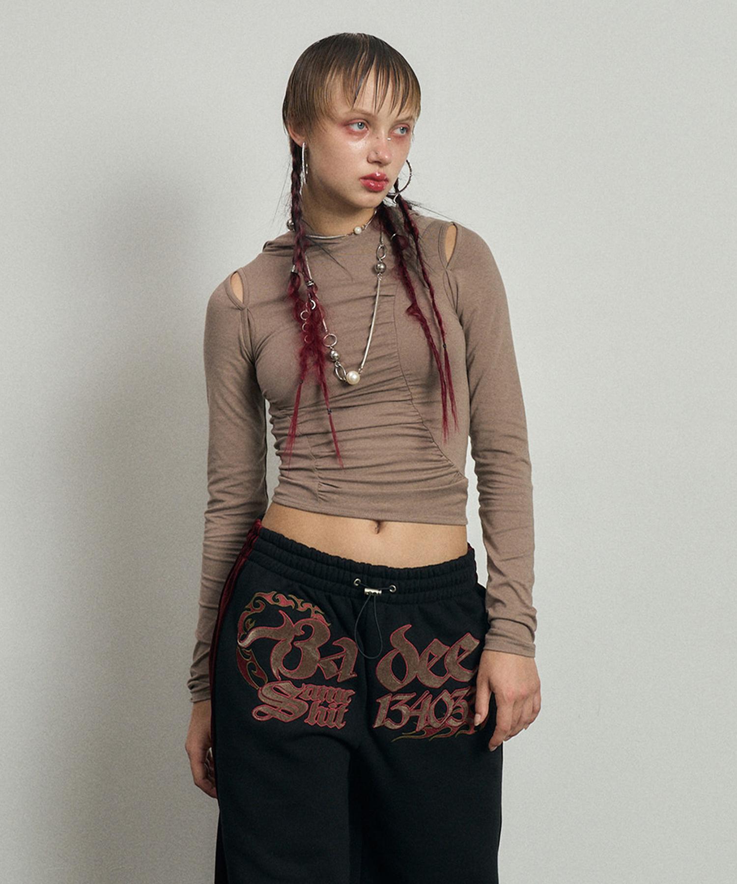 Buddy Cut-Out Shirring Hoodie Cocoa M