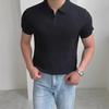 Polo pentru bărbați de vară cu dungi și gât în V - Croială slim fit, mânecă scurtă, tricot din mătase de gheață