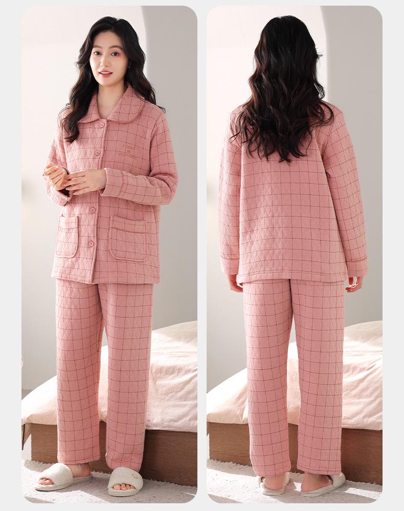 Women's Pure Cotton Thickened Cardigan Pajamas for Autumn/Winter 2025 - Warm Layered Design for Indoor/Outdoor Wear