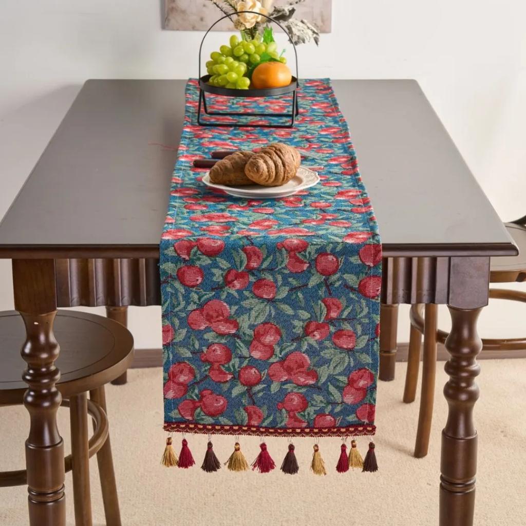 Chinese Style Vintage Tassel Table Runner Jacquard Living Room Bed Tail Coffee Dining Table Decoration Accessories Rustic Decor