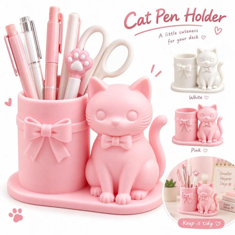 Cat Shaped Pencil Cup 3D Printed Desktop Stationery Organizer Makeup Brush Organizer Office Desk