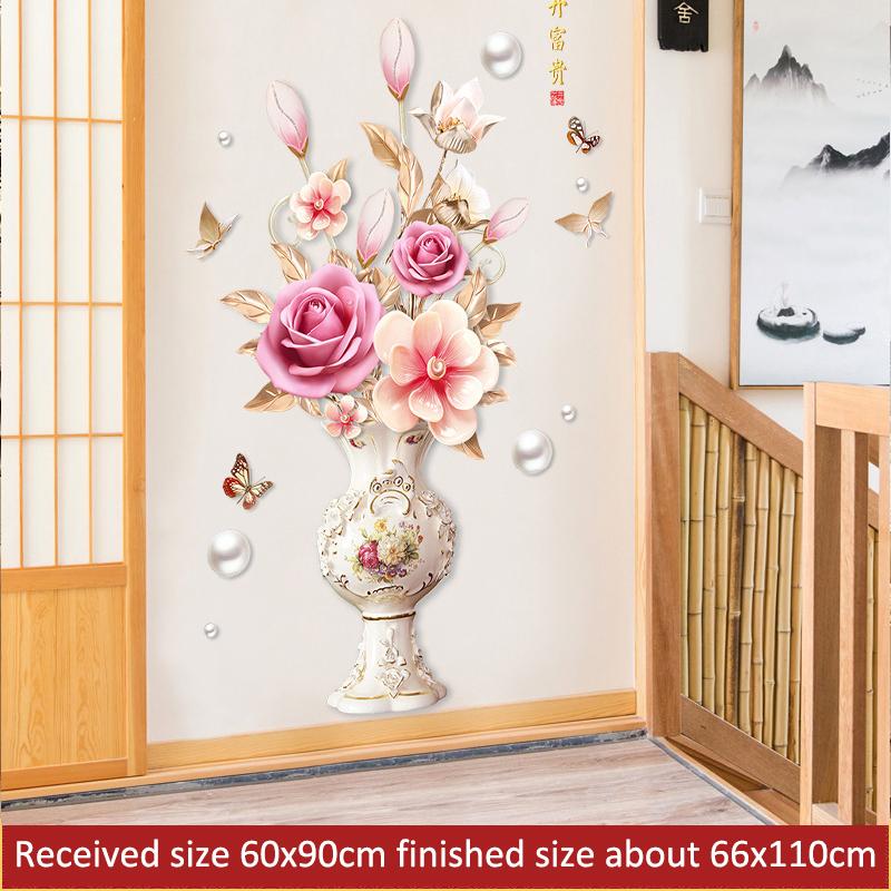 

Настенная наклейка в китайском стиле с вазой с пионами для спальни, гостиной, самоклеящаяся виниловая наклейка, съемный декор для фона телевизора, украшение для дома as pic