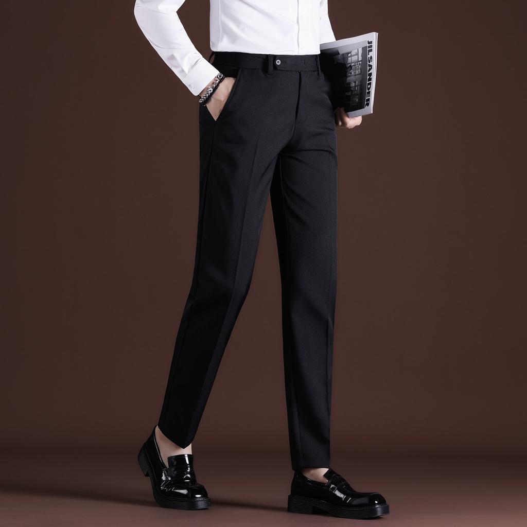 Men Stretch Solid Black Smart Casual  Pants Mens Trousers Office Quick Dry Suit Pants New Spring Autumn Korean Straight Pants
