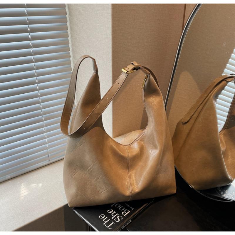 New fashionable large-capacity bag female tote bag pu shoulder bag texture popular retro bucket bag