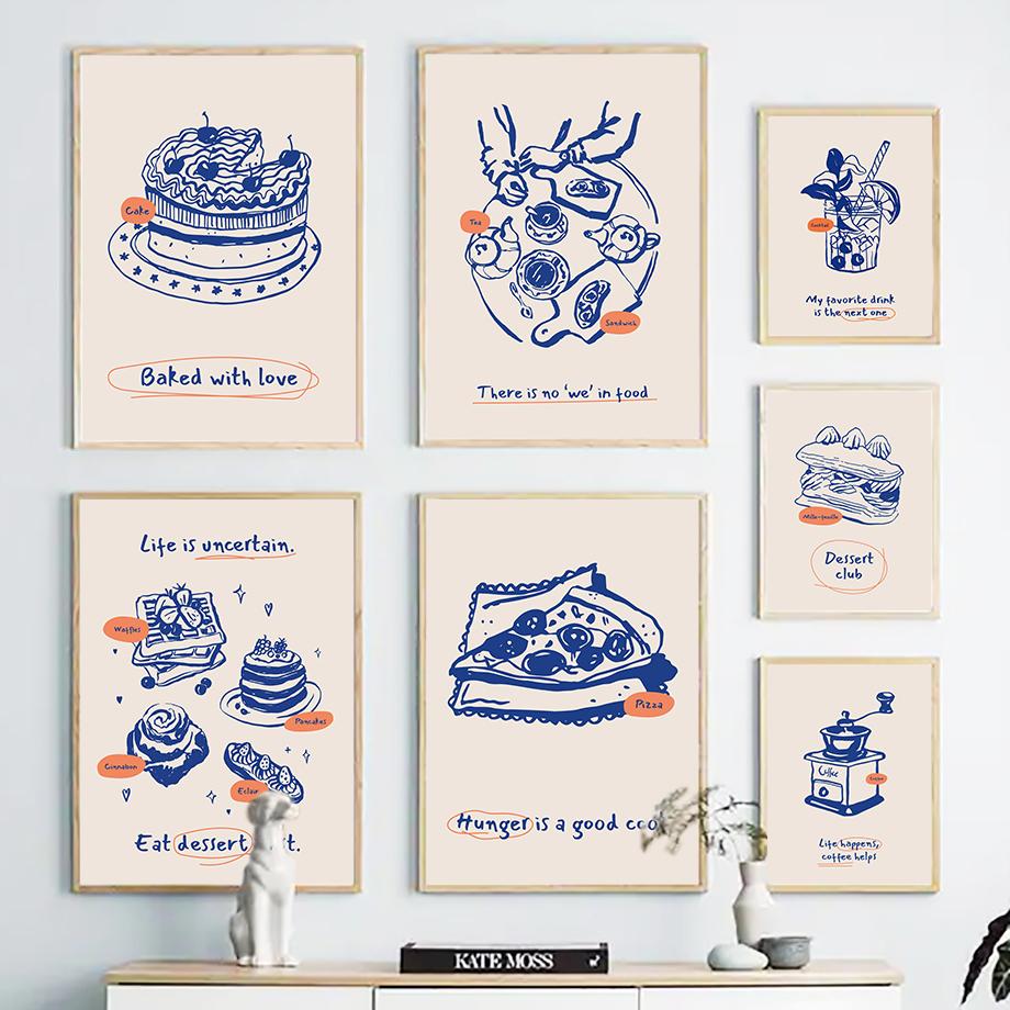 Vintage Cake Drink Coffee Dessert Food Cooking Posters and Prints Wall Art Canvas Printing Pictures for Kitchen Store Home Decor