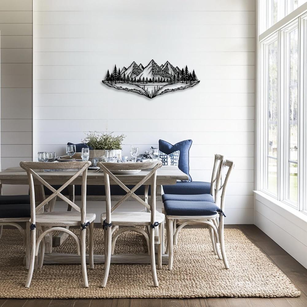 Pine Mountain Forest Metal Wall Art Black Line Decor for Living Room Bedroom Bathroom