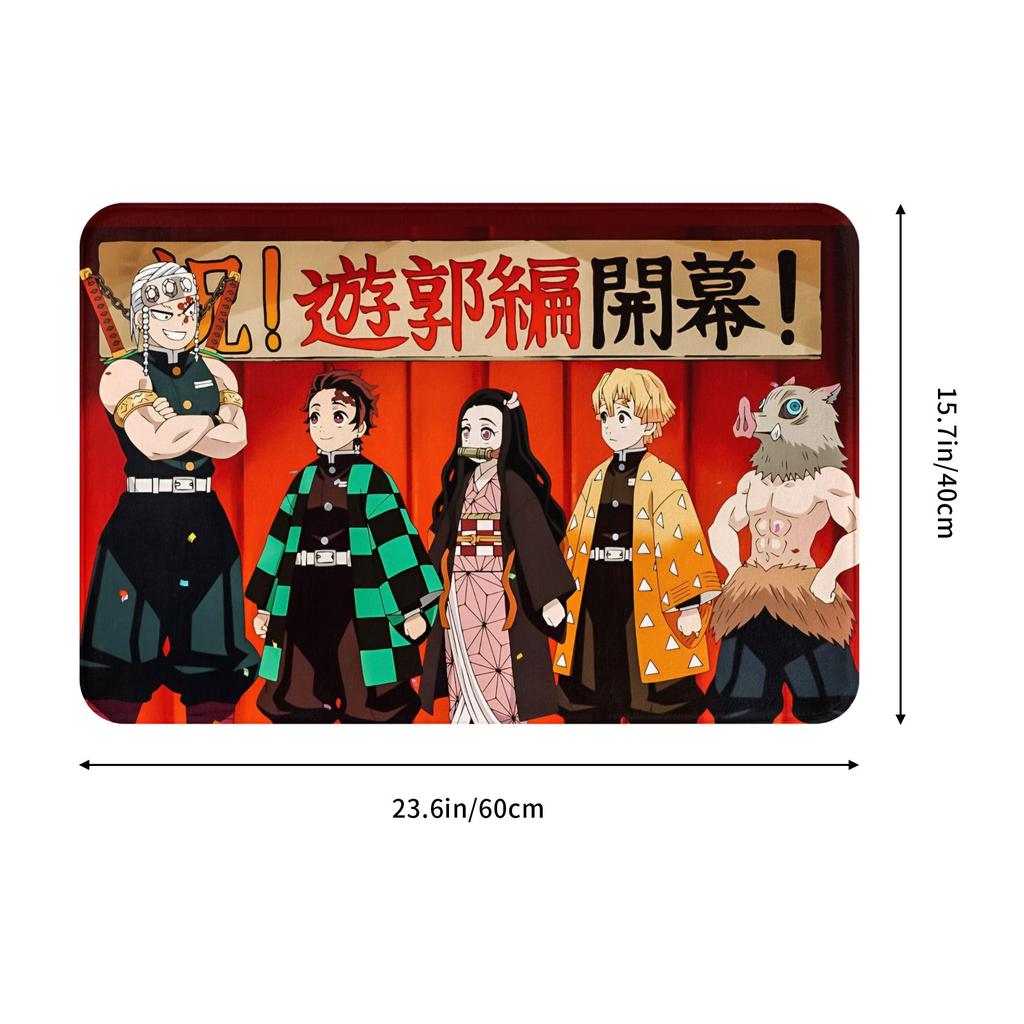 Anime Demon Slayer Front Door Mat Anti-Slip Indoor Absorbent Doormat Kitchen Bedroom Entrance Rug Carpet