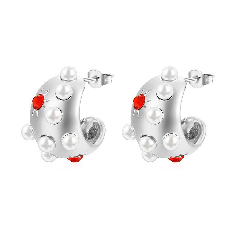 

Модные трендовые серьги из нержавеющей стали с инкрустацией из жемчуга и циркония, женские высококачественные легкие серьги класса люкс с покрытием 18 карат