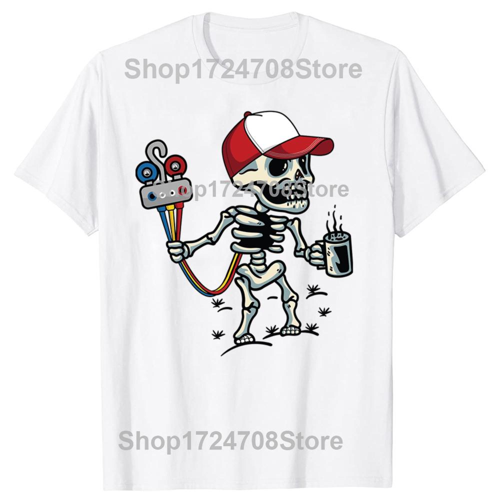 Totenkopf HVAC Rest Fun Bedrucktes T-Shirt Herren Sommer 100% Baumwolle Atmungsaktives T-Shirt Neuheit Lässiger Stil Rundhals Kurzarm Top