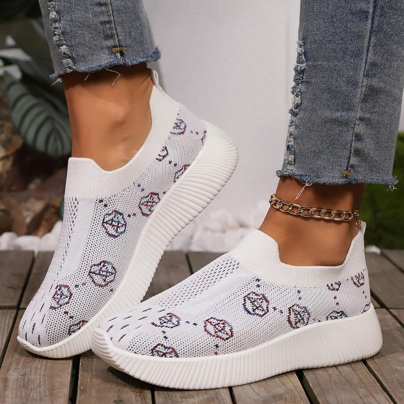 

Fashion Women Sneakers Spring Autumn 2024 New Fashion Flats Mesh Breathable Printing Sports Shoes Women s Casual Outdoor Running Shoes 43 белый