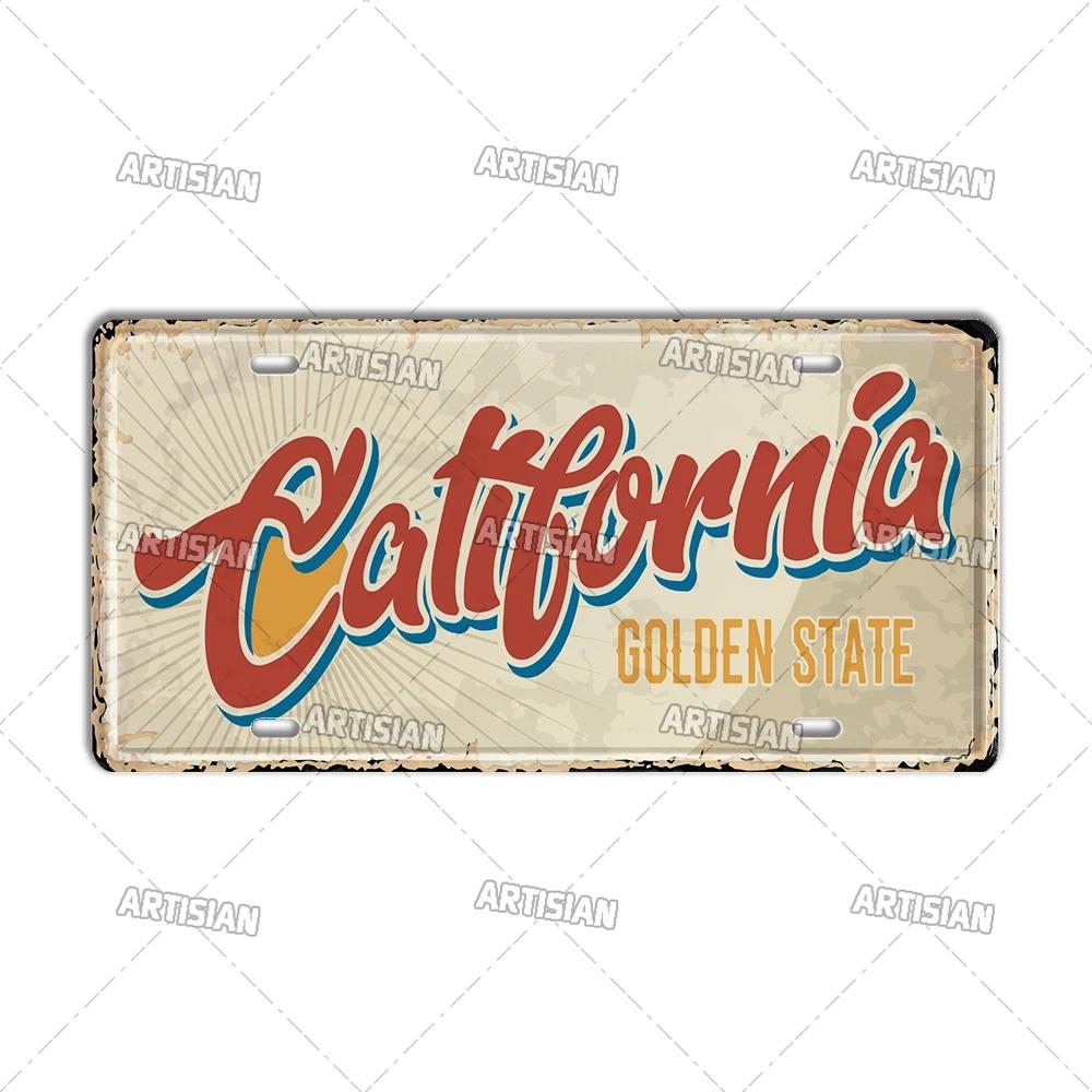 Artisian USA Car Plate Landmark Tin Sign US City State Metal Plaque Wall Decor Garage Bar Pub Club Hotel Cafe Kitchen Home