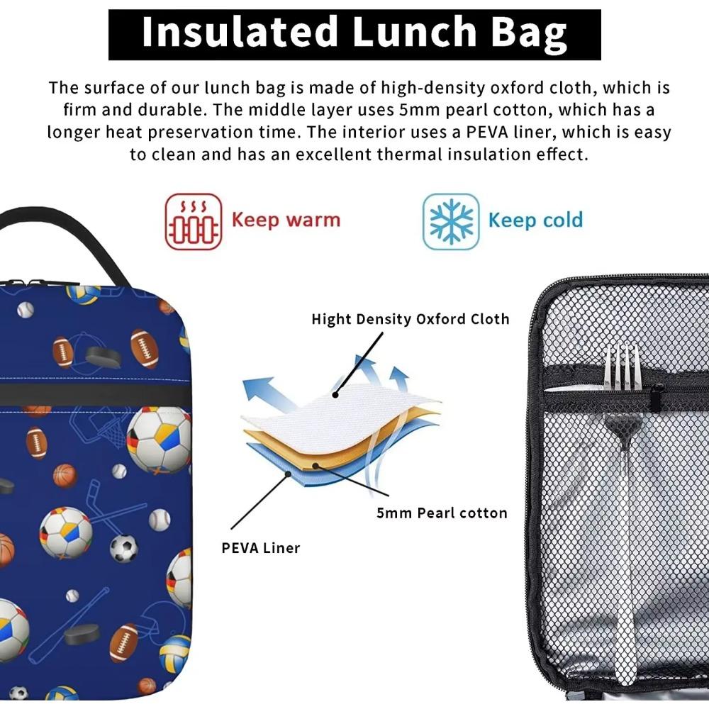 Auronewt Cartoon Football Lunch Box for Kids Boys Insulated Cooler Thermal Cute Lunch Bag Bento Tote for School Picnc Beach