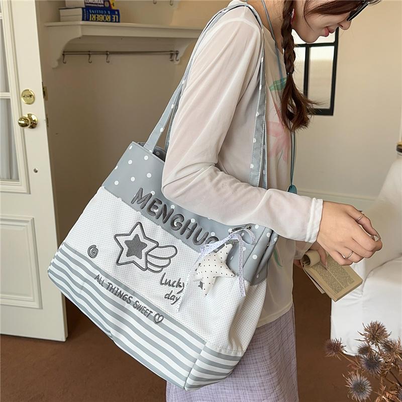 Cute Polka Dot Tote Bag for Women Shoulder Bag with Star Print and Striped Design, Large Capacity Everyday Bag