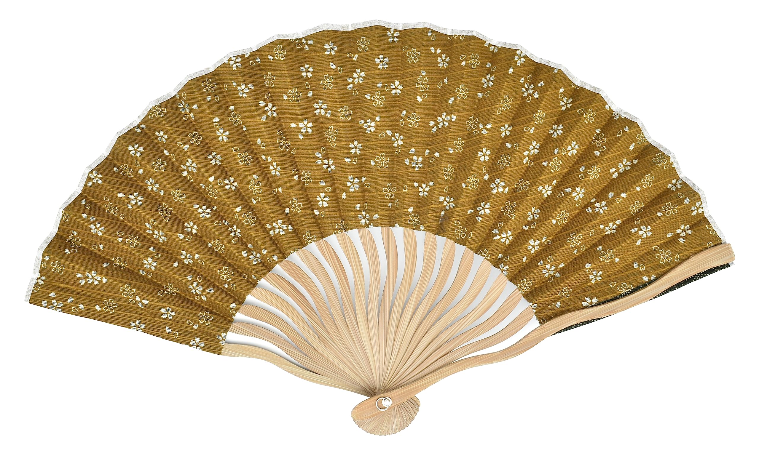 Onishi Ken Seihan Wavy Ribbed Fabric Fan, 21cm, Cherry BlossomHemp LeafPumpkin Reversible,  Ripple  NN19-A01