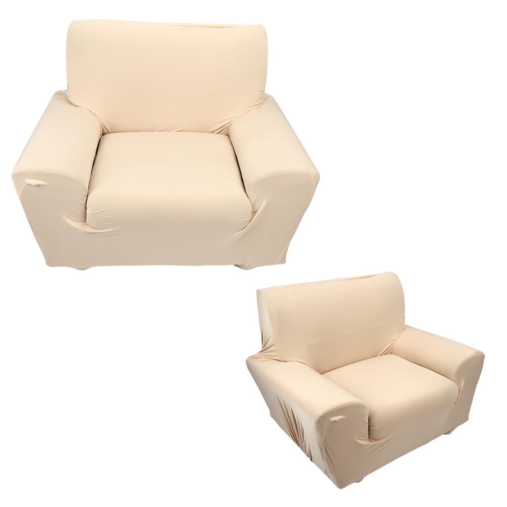 Solid Pure Colour Plush Stretch Polyester Couch Sofa Cover Protector Beige