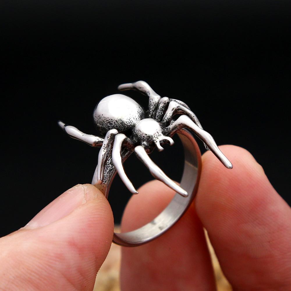 Anello Design Ragno Stile Gotico Unisex Anelli per Coppia Moda Halloween Acciaio Inossidabile Fascia