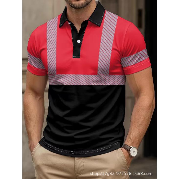Summer men's casual striped short-sleeved polo shirt