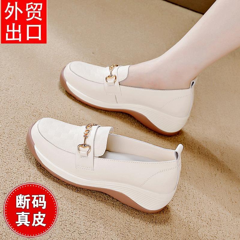 Leather platform loafers women's 2025 autumn new versatile soft sole non-slip one-pedal casual single shoes women